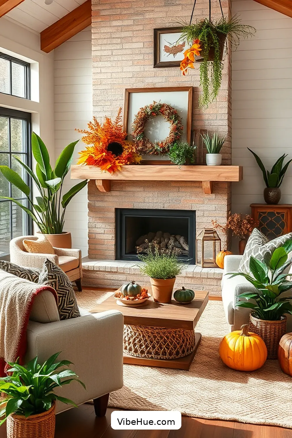 15 Cozy Ideas for a Fall Living Room in Modern Farmhouse Style 14 Add Greenery With Seasonal Plants for 15 Cozy Ideas for a Fall Living Room in Modern Farmhouse Style