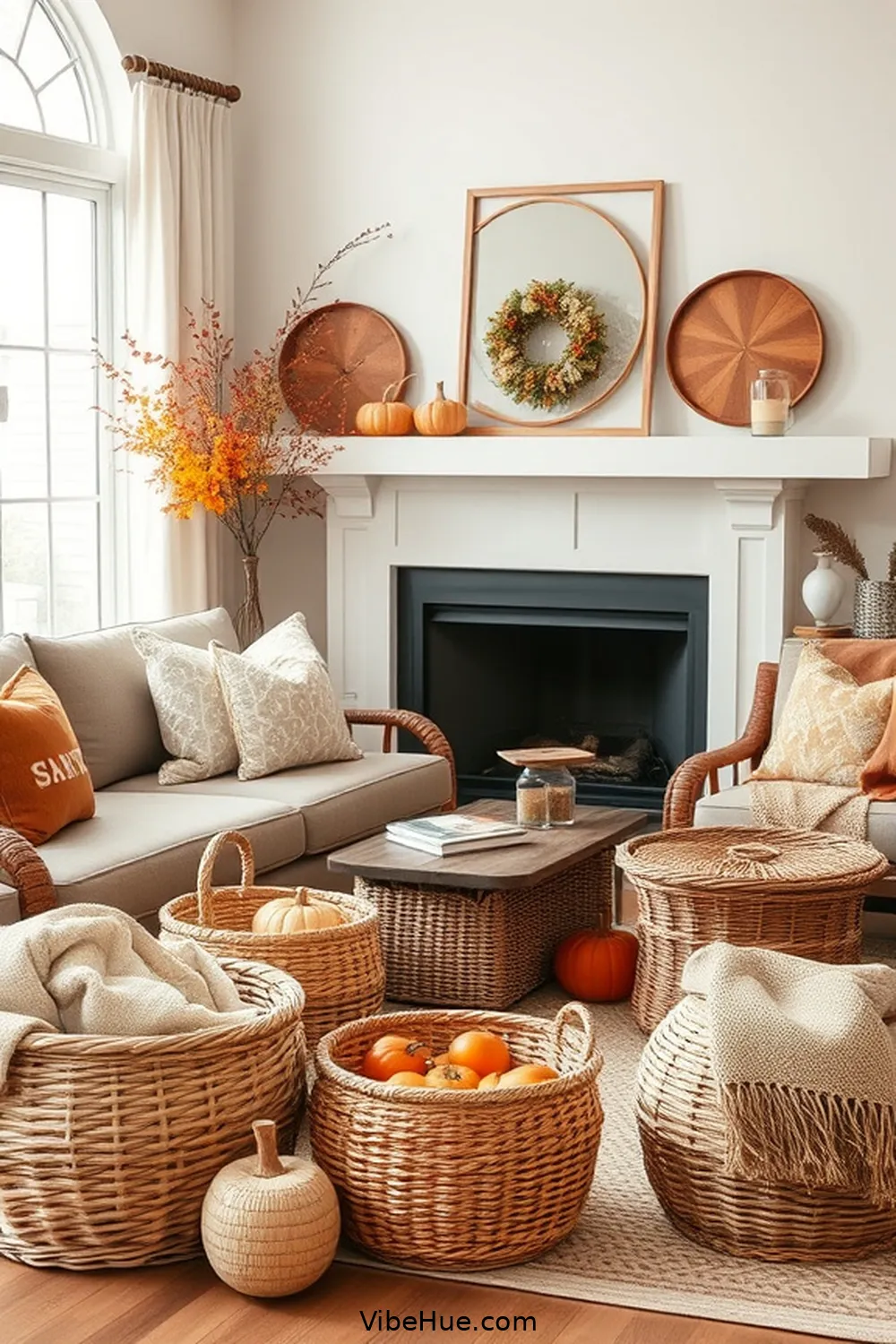 15 Cozy Ideas for a Fall Living Room in Modern Farmhouse Style 12 Utilize Woven Baskets for Storage for 15 Cozy Ideas for a Fall Living Room in Modern Farmhouse Style