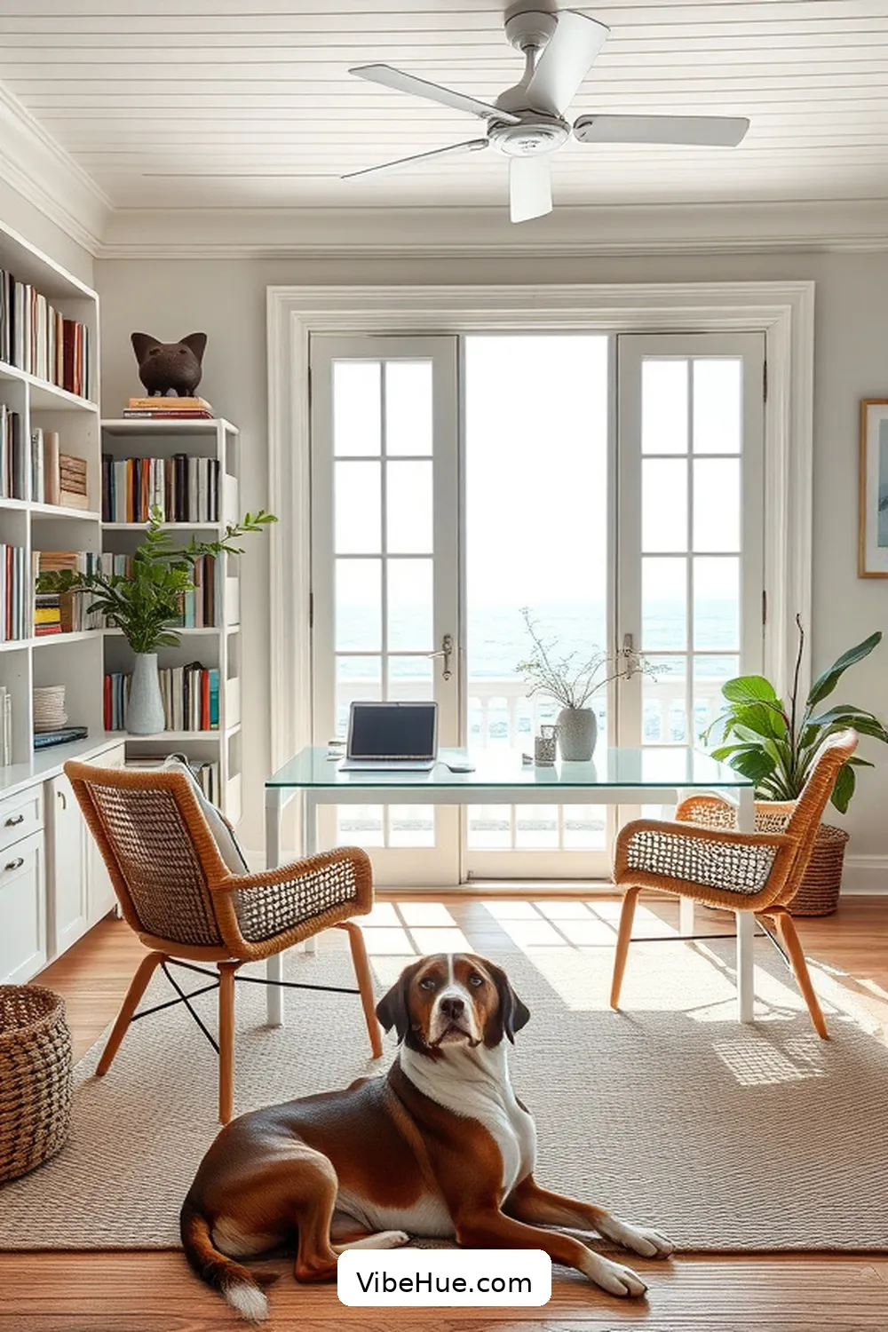 15 Design Ideas for a Year-Round Coastal Style Library 14 Add a Functional Workspace for 15 Design Ideas for a Year-Round Coastal Style Library