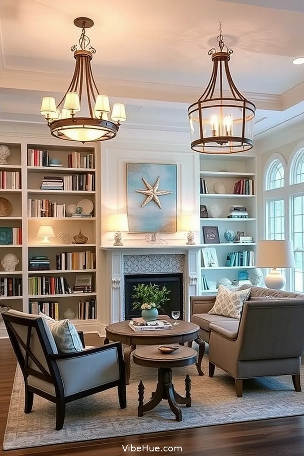 15 Design Ideas for a Year-Round Coastal Style Library 7 Opt for Beachy Light Fixtures for 15 Design Ideas for a Year-Round Coastal Style Library