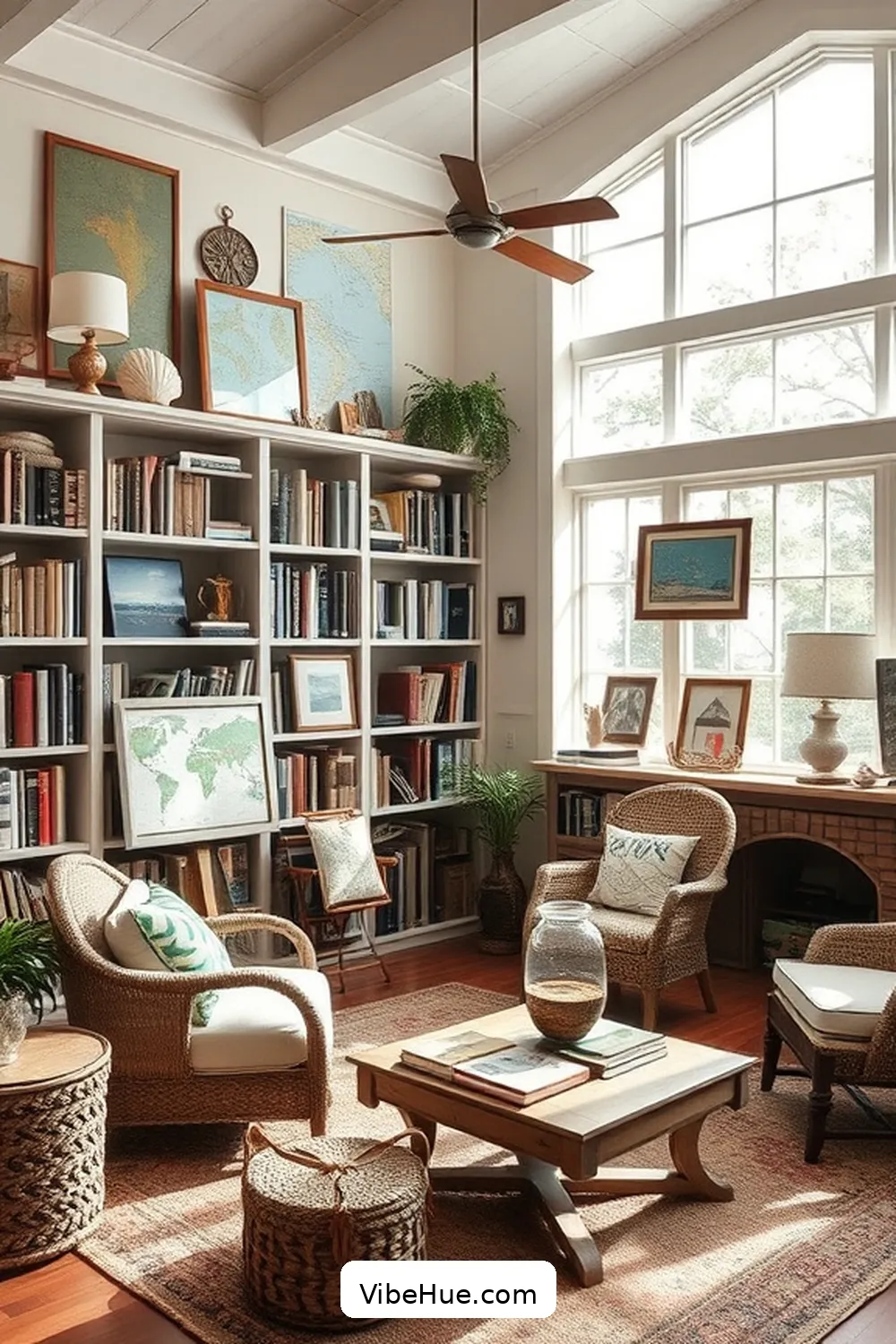 15 Design Ideas for a Year-Round Coastal Style Library 16 Personalize With Travel Souvenirs for 15 Design Ideas for a Year-Round Coastal Style Library