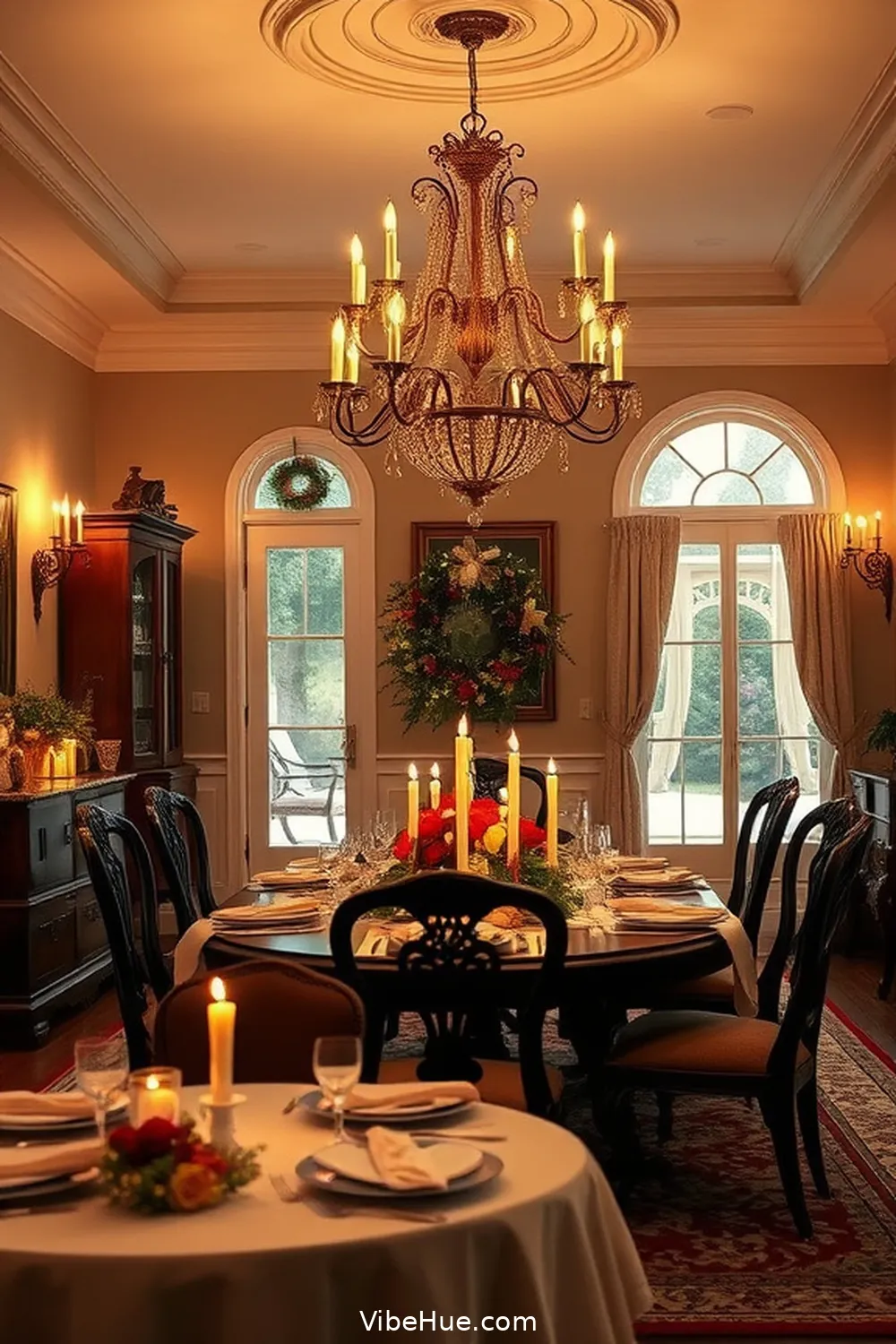 Create a Warm Ambiance With Lighting for 15 Essential Decor Ideas for a Holiday Dining Room in Traditional Style