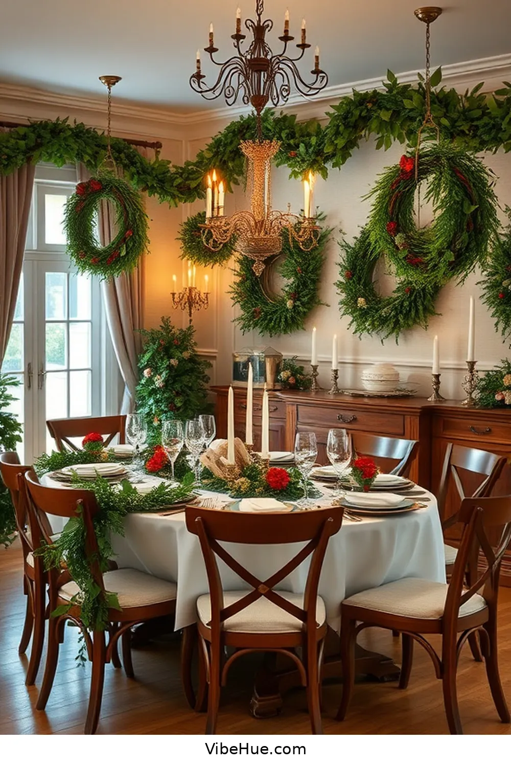 Display Festive Garlands and Wreaths for 15 Essential Decor Ideas for a Holiday Dining Room in Traditional Style