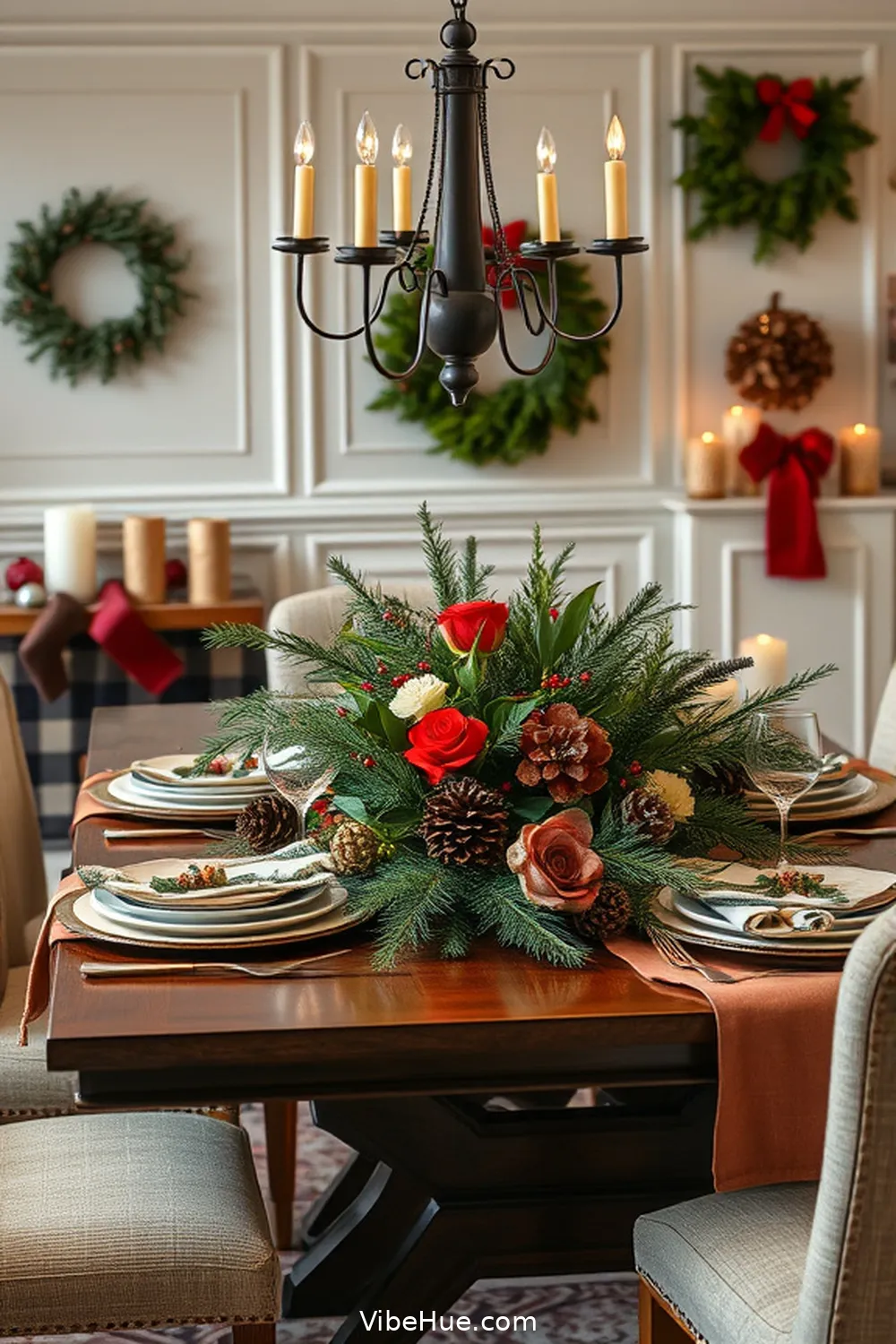 Introduce Fresh Greenery for 15 Essential Decor Ideas for a Holiday Dining Room in Traditional Style