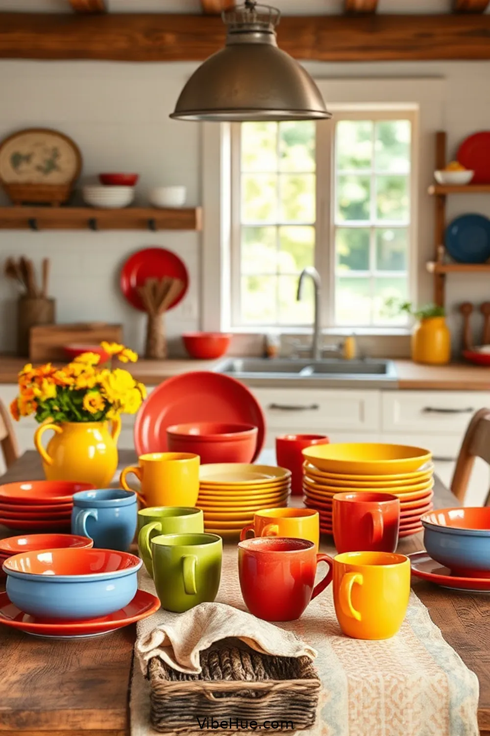 Brightly Colored Dishware for 15 Essentials for a Summer Kitchen in Modern Farmhouse Style
