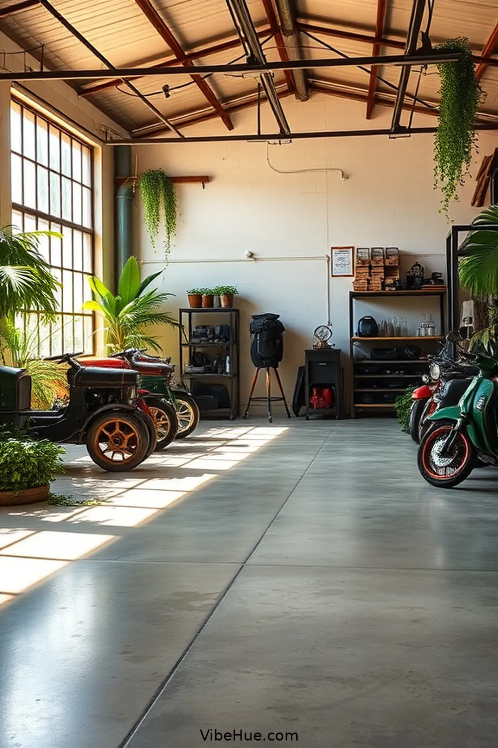 Utilize Concrete Flooring for 15 Ideas for an Industrial Style Summer Garage