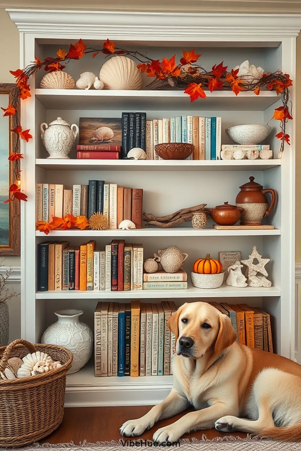 Create a Coastal-Inspired Bookshelf for 15 Ways to Create a Fall Library With Coastal Style
