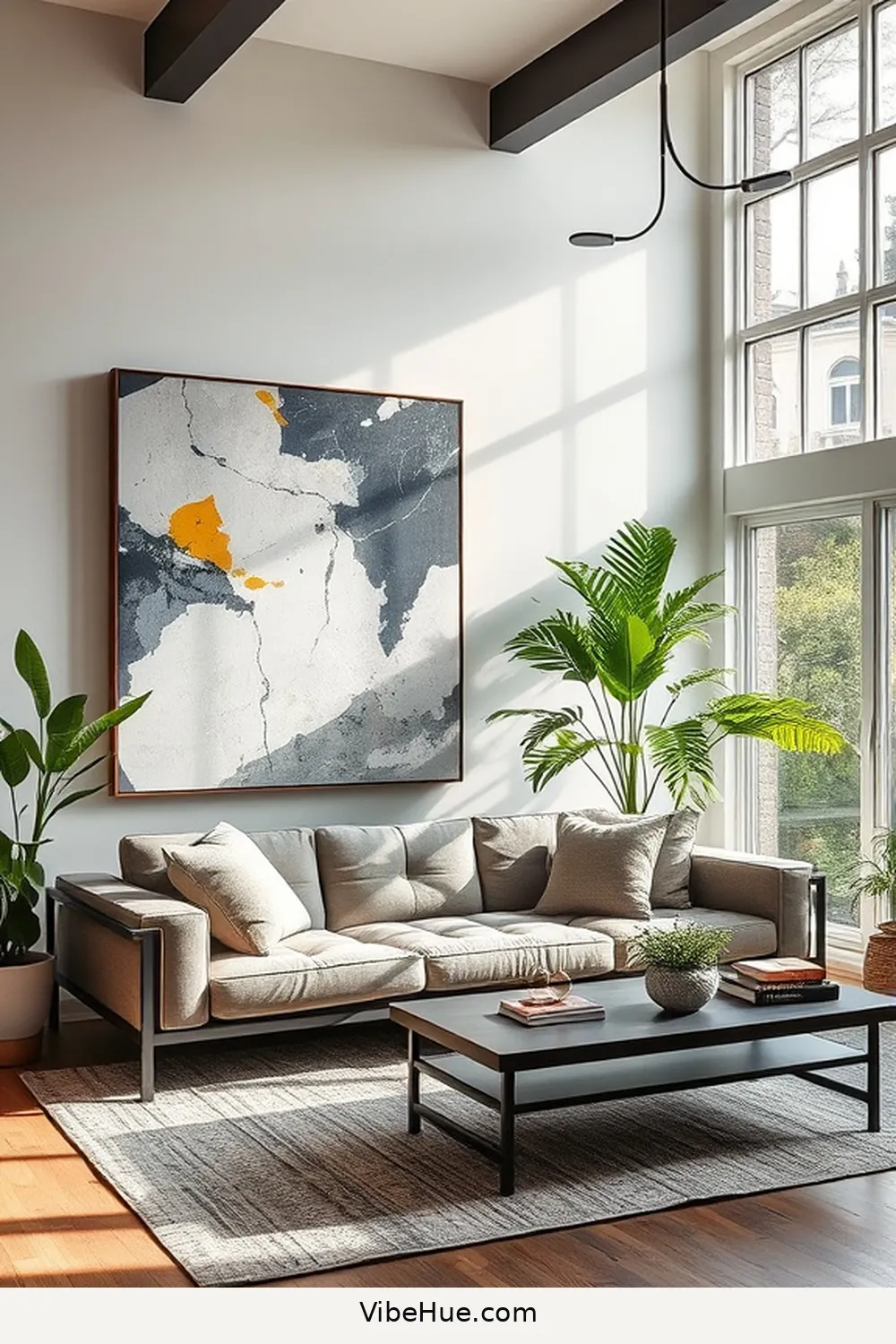15 Ways to Style Your Spring Living Room With Industrial Style 11 Incorporate Large-Scale Art for 15 Ways to Style Your Spring Living Room With Industrial Style