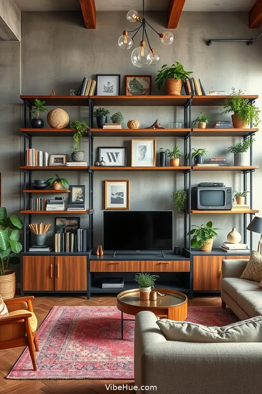 15 Ways to Style Your Spring Living Room With Industrial Style 9 Showcase Open Shelving for 15 Ways to Style Your Spring Living Room With Industrial Style