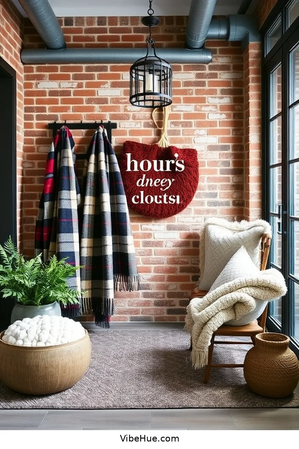 Add Warm, Inviting Textiles for 15 Ways to Style a Winter Entryway in Industrial Flair
