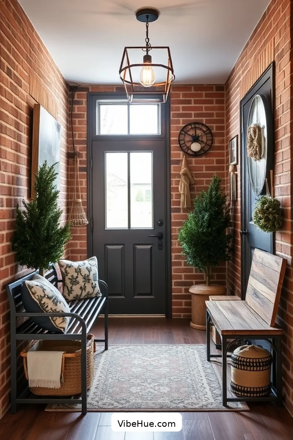 Use Industrial-Style Furniture for 15 Ways to Style a Winter Entryway in Industrial Flair