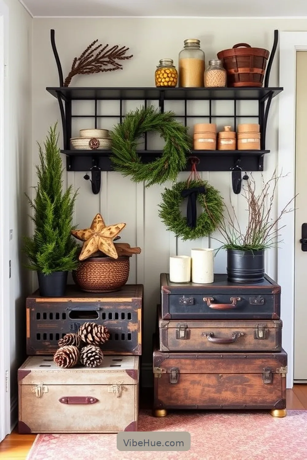 Use Vintage Storage Solutions for 15 Ways to Style a Winter Entryway in Industrial Flair