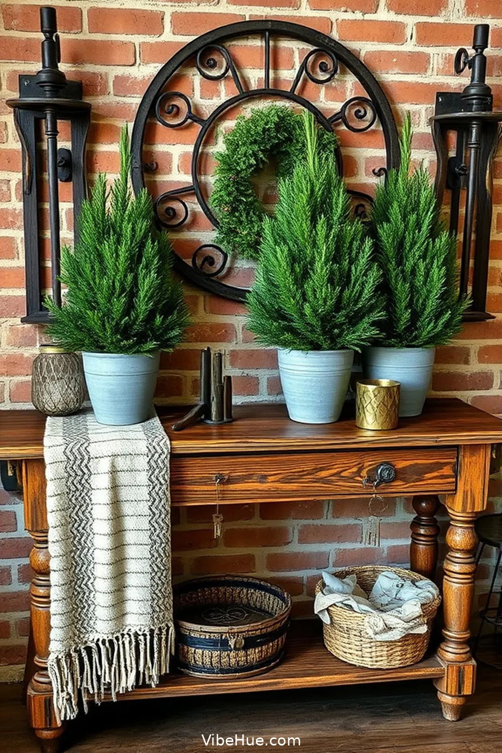 Use a Rustic Console Table for 15 Ways to Style a Winter Entryway in Industrial Flair