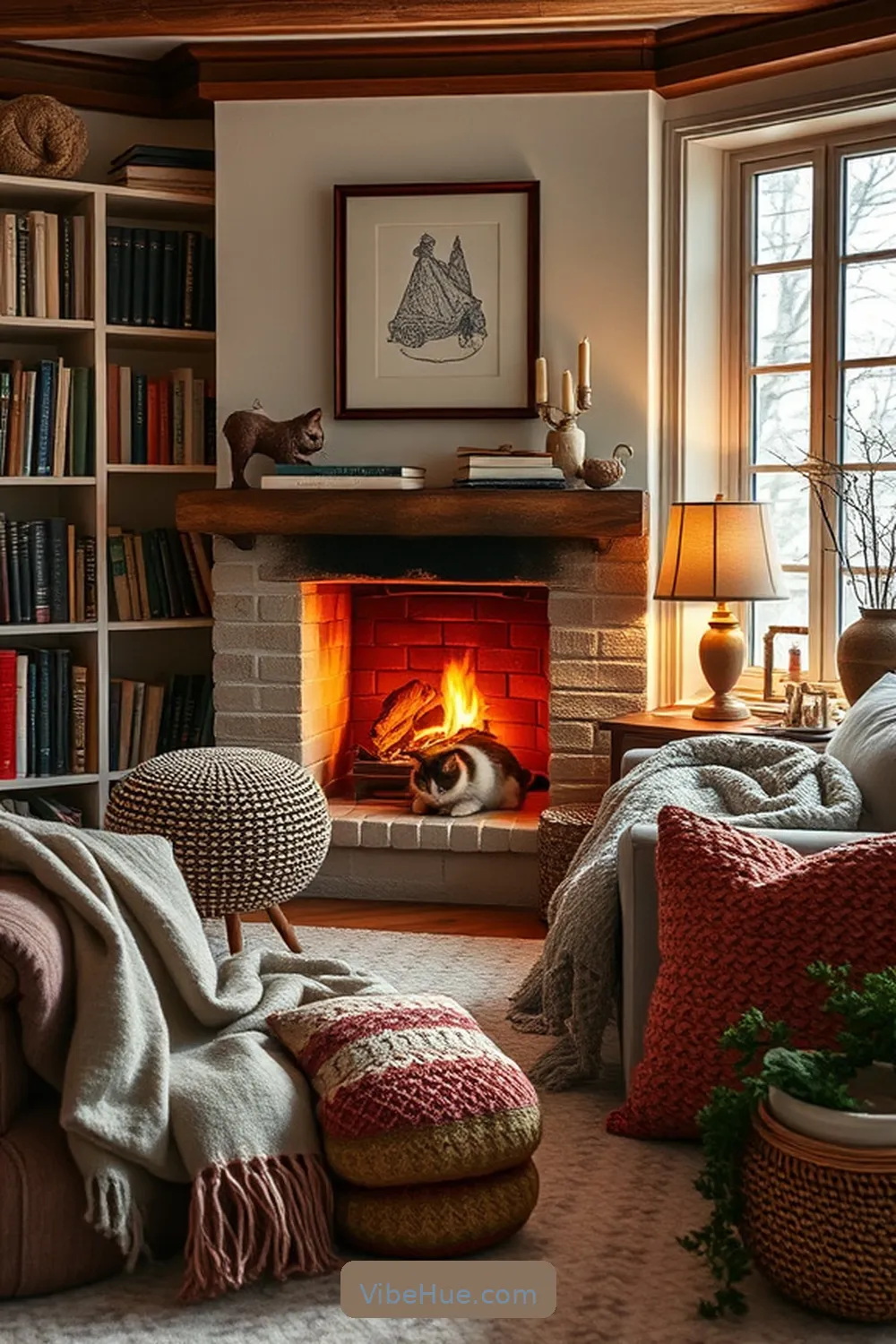 Add Layered Textiles for 16 Cozy Ideas for a Rustic Winter Library Style