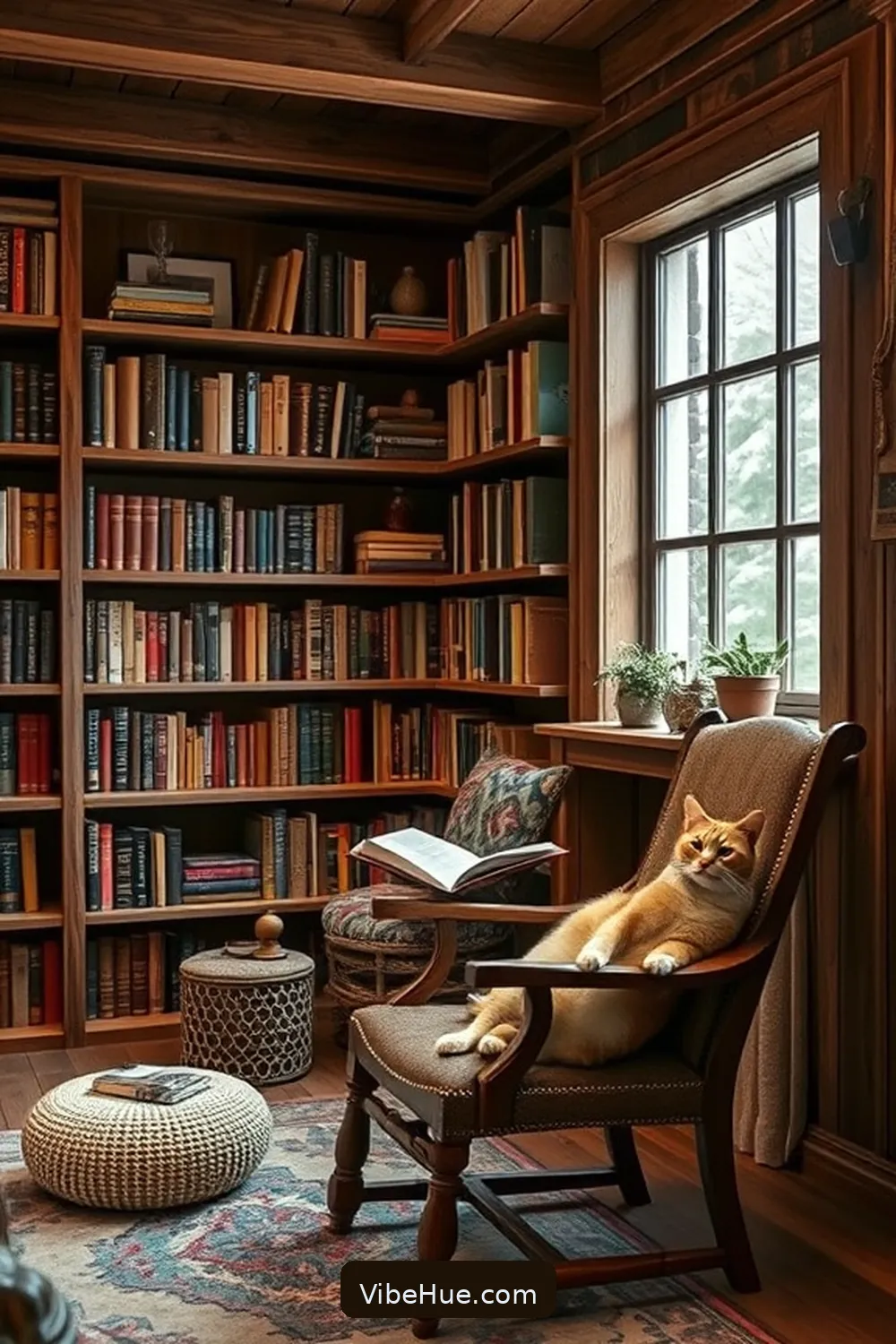 Use Reclaimed Wood Elements for 16 Cozy Ideas for a Rustic Winter Library Style