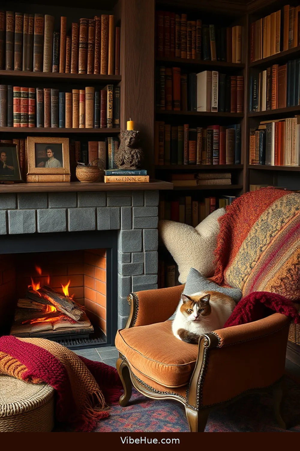 Use Warm Throws and Cushions for 16 Cozy Ideas for a Rustic Winter Library Style
