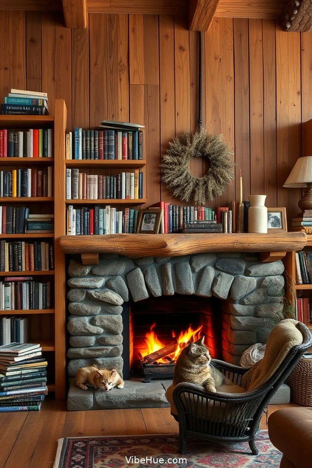 Utilize Wall Shelving for 16 Cozy Ideas for a Rustic Winter Library Style