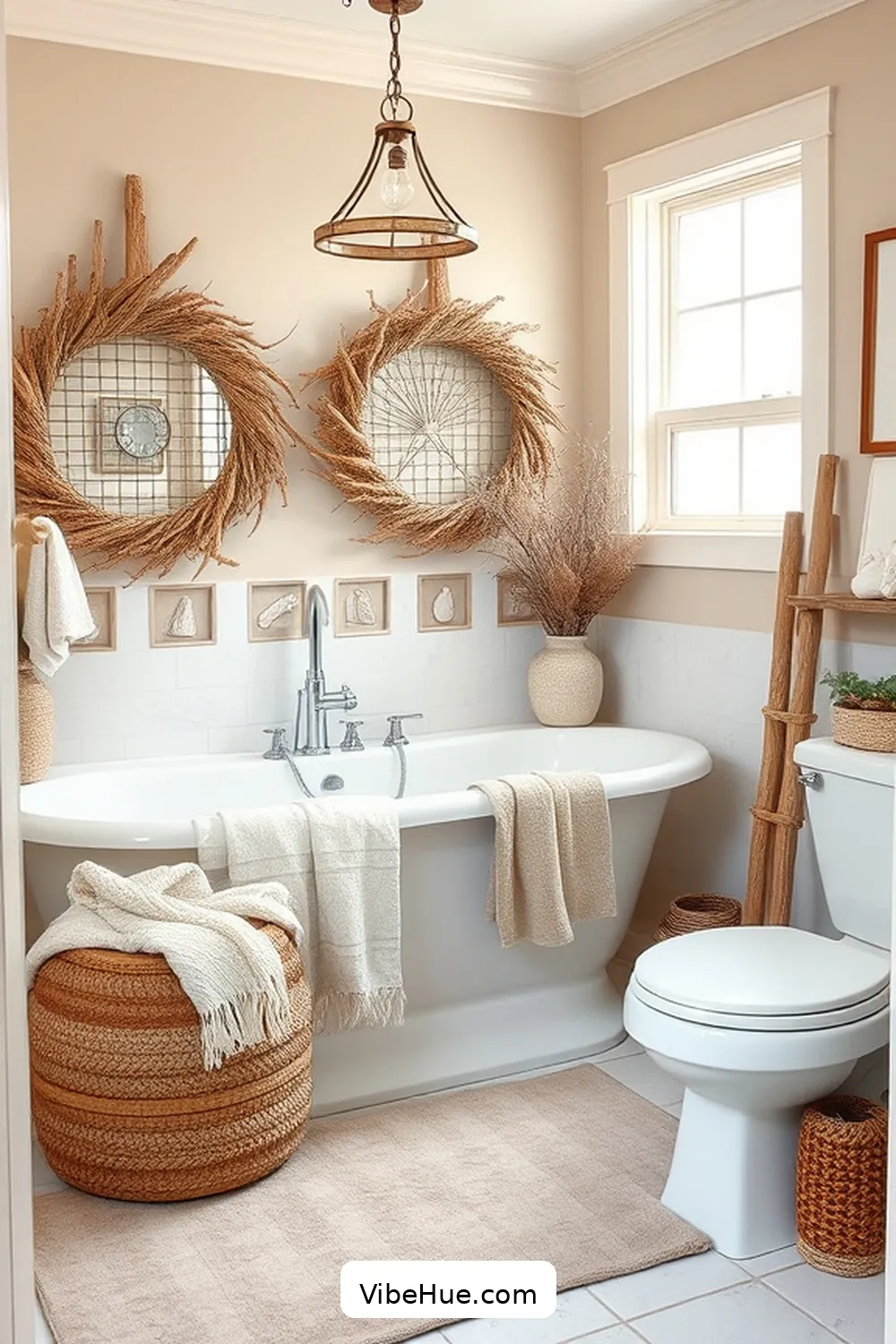 Layer Textiles for Warmth for 16 Ways to Achieve Coastal Style in Your Fall Bathroom