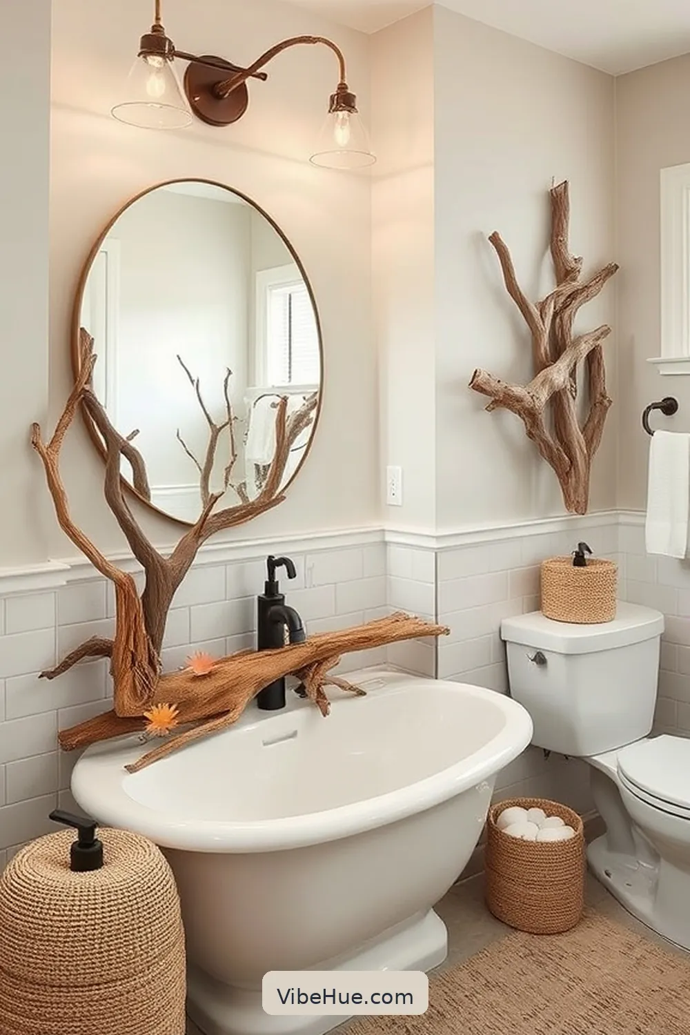 Opt for Driftwood Decor for 16 Ways to Achieve Coastal Style in Your Fall Bathroom
