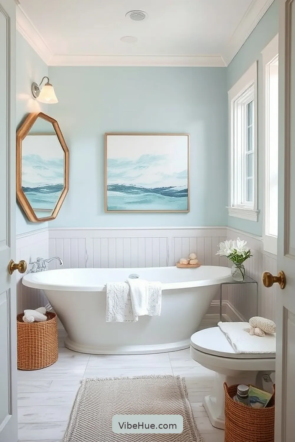 Use Coastal-Inspired Artwork for 16 Ways to Achieve Coastal Style in Your Fall Bathroom