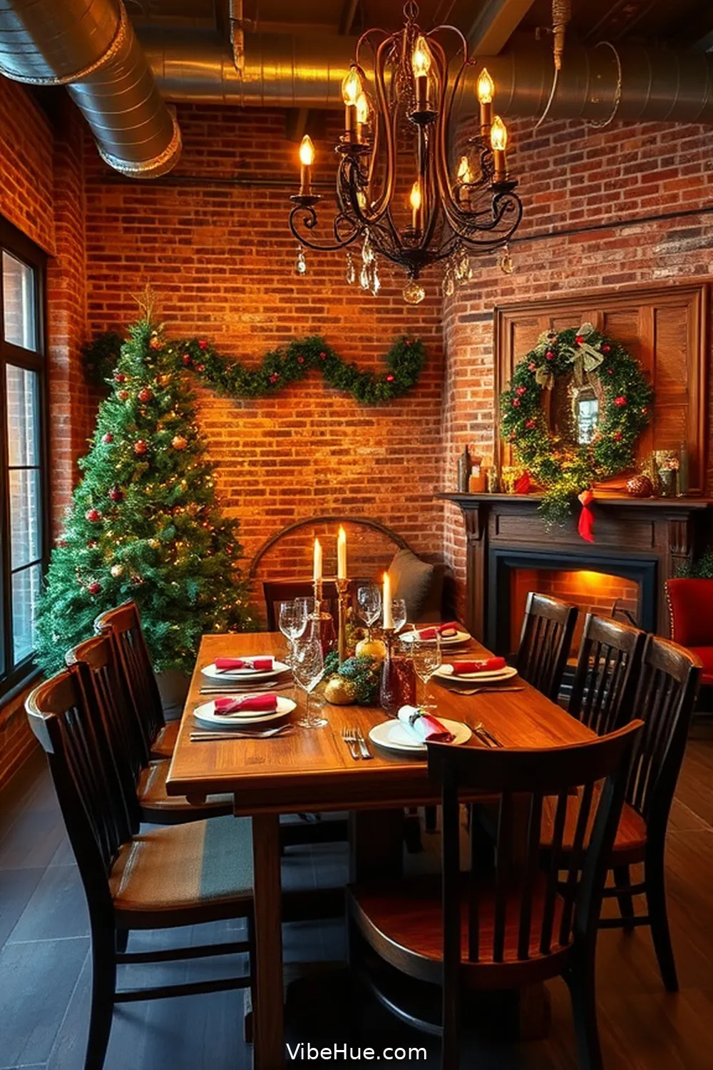Embrace Exposed Brick Walls for 16 Ways to Create an Industrial Style Holiday Dining Room