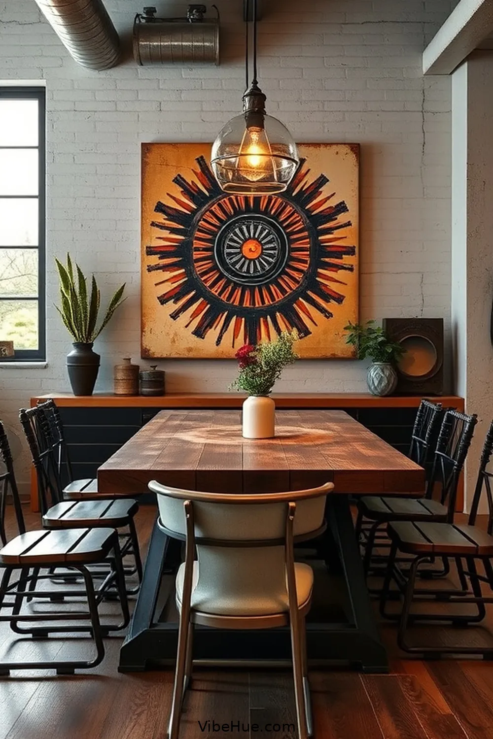 Include Statement Wall Art for 16 Ways to Create an Industrial Style Holiday Dining Room