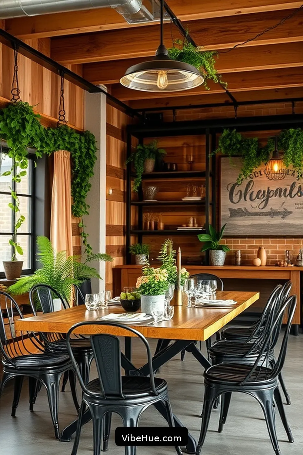 Incorporate Natural Elements for 16 Ways to Create an Industrial Style Holiday Dining Room