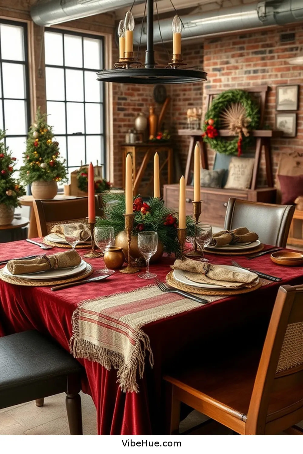 Layer Textures With Fabrics for 16 Ways to Create an Industrial Style Holiday Dining Room
