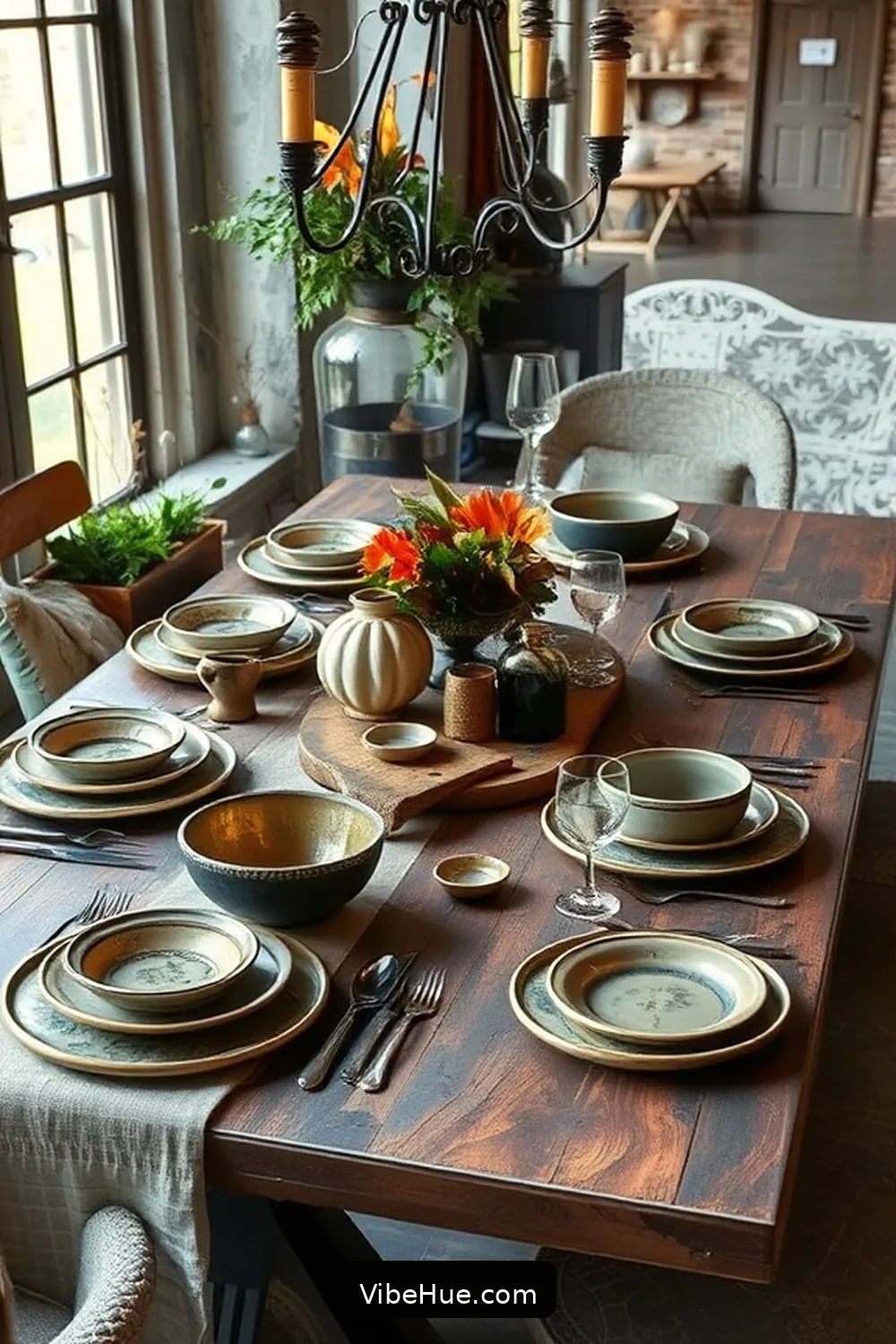 Mix and Match Dinnerware for 16 Ways to Create an Industrial Style Holiday Dining Room
