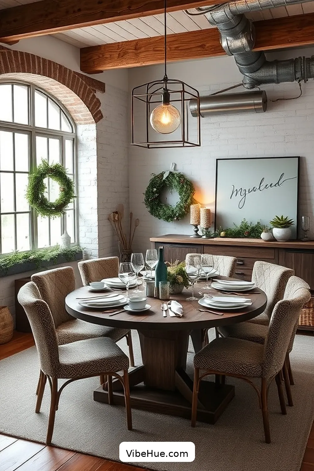 Use Neutral Color Palettes for 16 Ways to Create an Industrial Style Holiday Dining Room