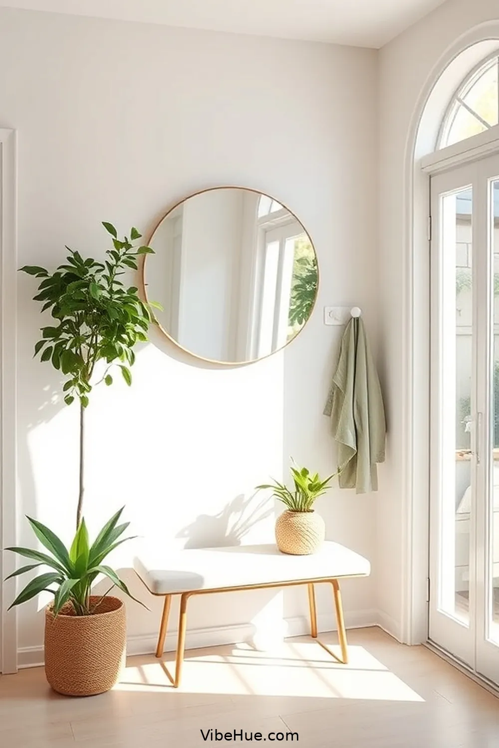 11. Incorporate a Simple Mirror for 16 Ways to Style a Minimalist Summer Entryway