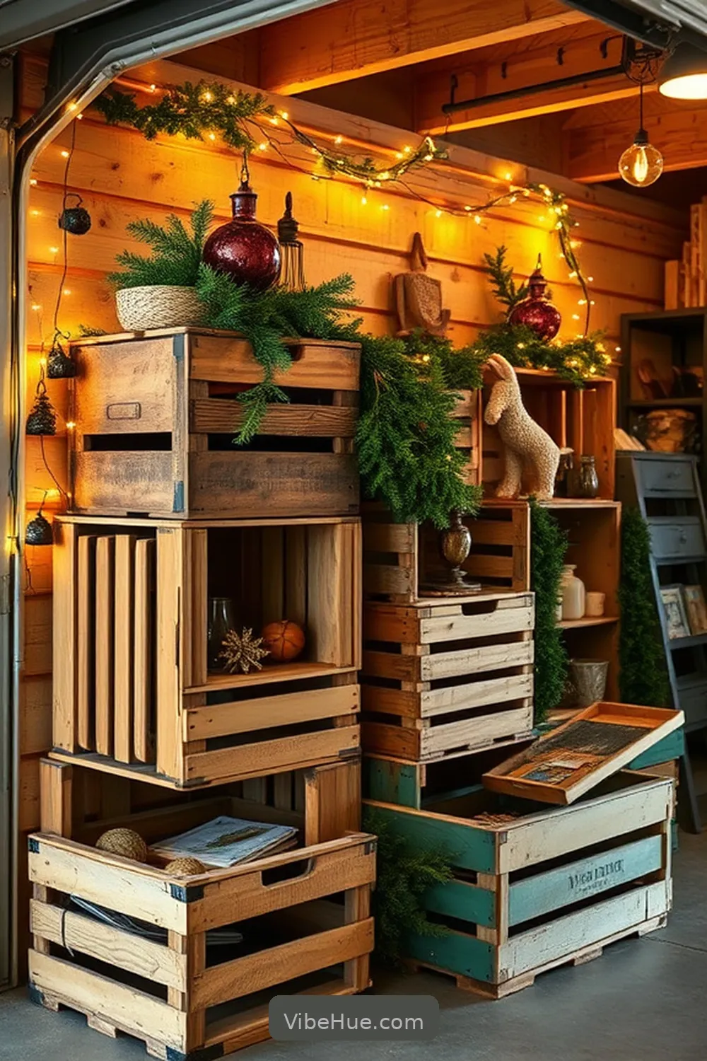 17 Rustic Decor Ideas for a Holiday Garage 12 Old Crates as Functional Decor Storage for 17 Rustic Decor Ideas for a Holiday Garage