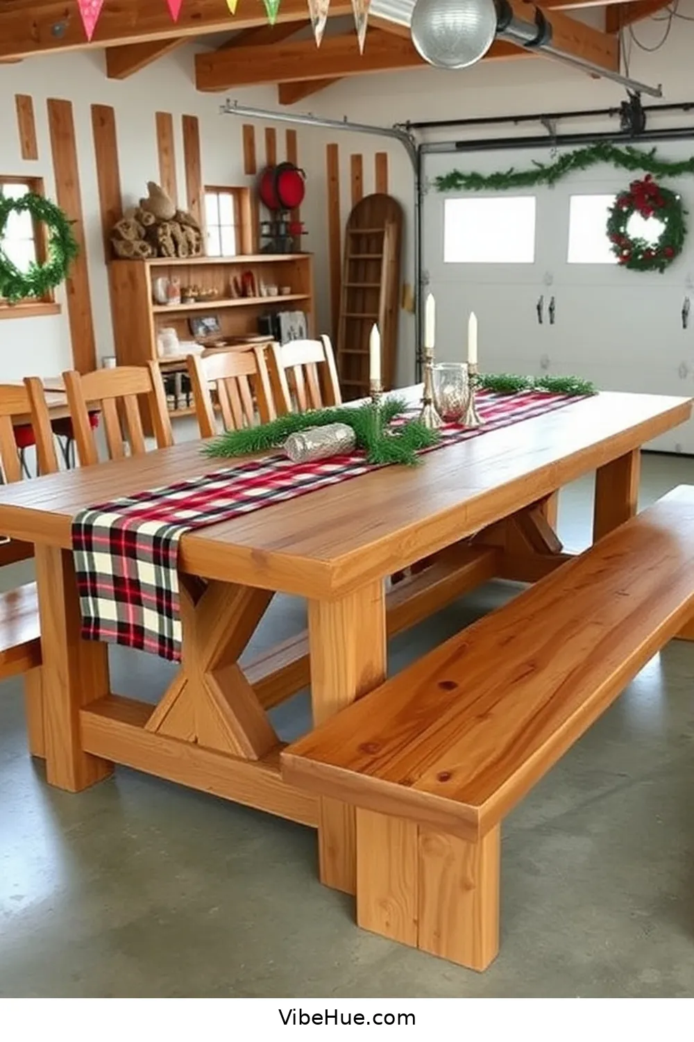 17 Rustic Decor Ideas for a Holiday Garage 6 Rustic Farmhouse-Style Table and Bench Seating for 17 Rustic Decor Ideas for a Holiday Garage