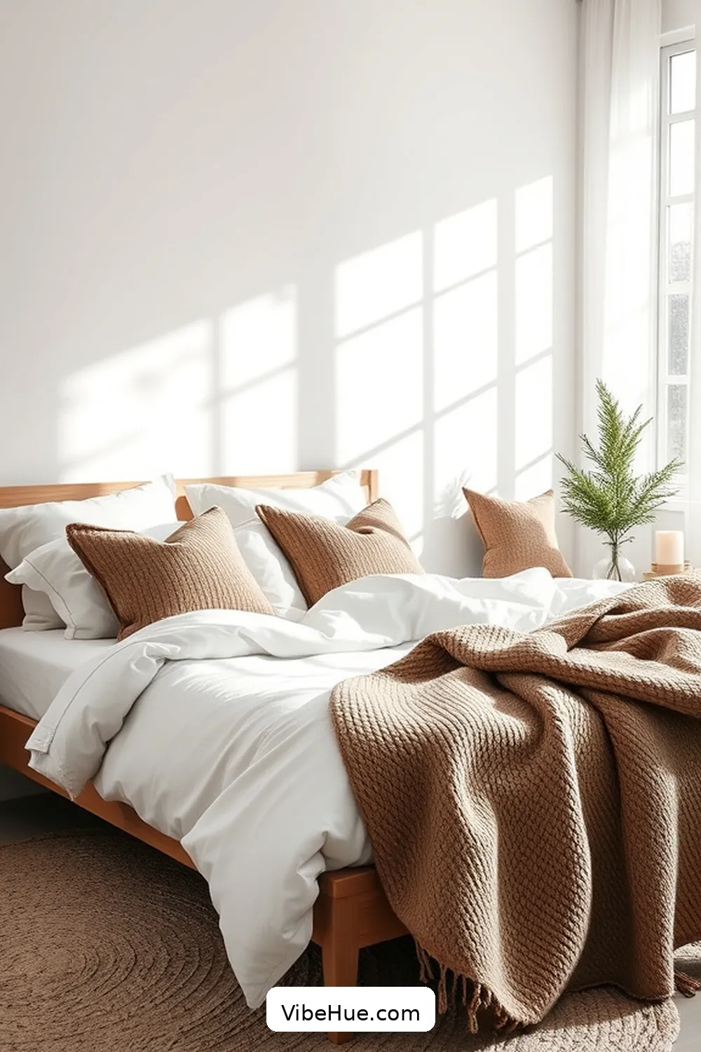 Add Textural Contrast for 17 Tips for a Minimalist Style Holiday Bedroom Makeover