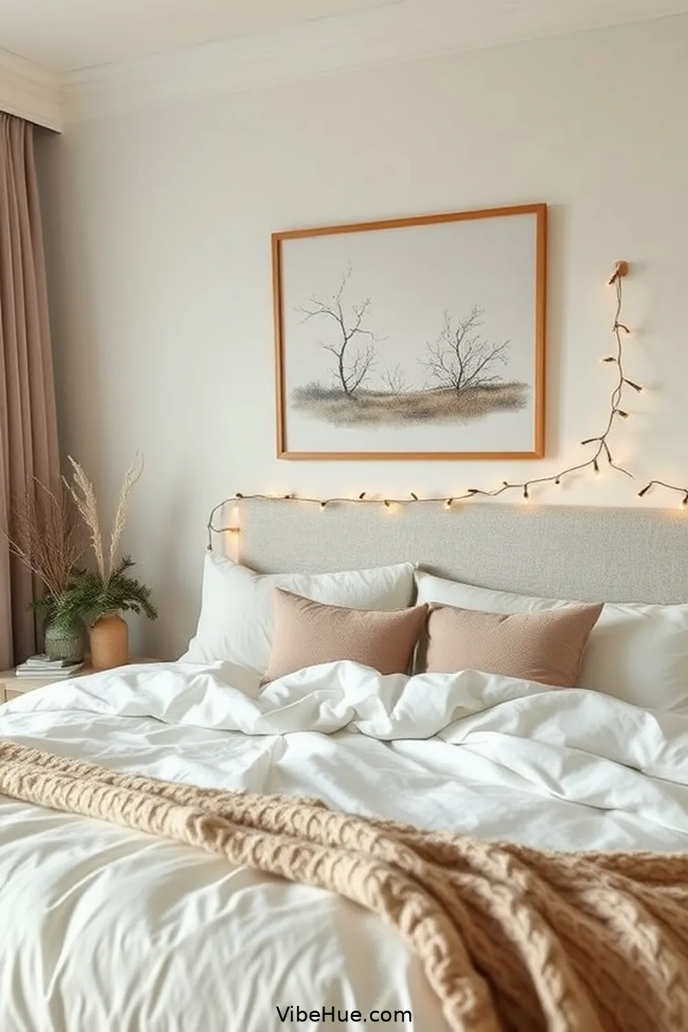 Introduce Subtle Seasonal Artwork for 17 Tips for a Minimalist Style Holiday Bedroom Makeover