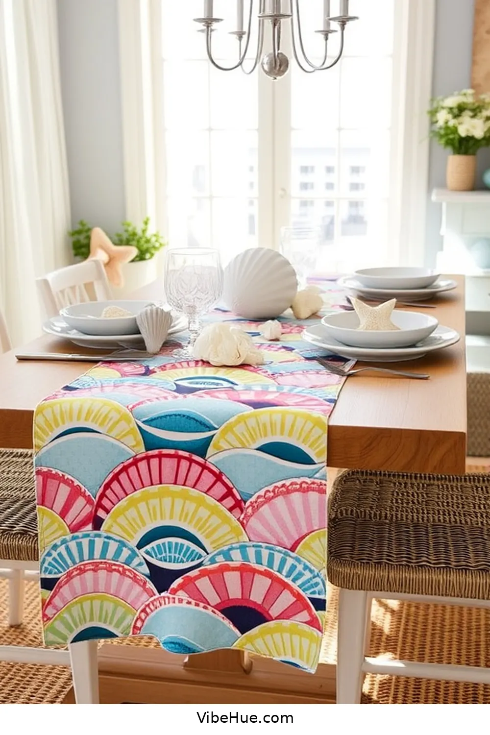 17 Ways to Create a Coastal Style Summer Dining Room 15 Choose a Striking Table Runner for 17 Ways to Create a Coastal Style Summer Dining Room