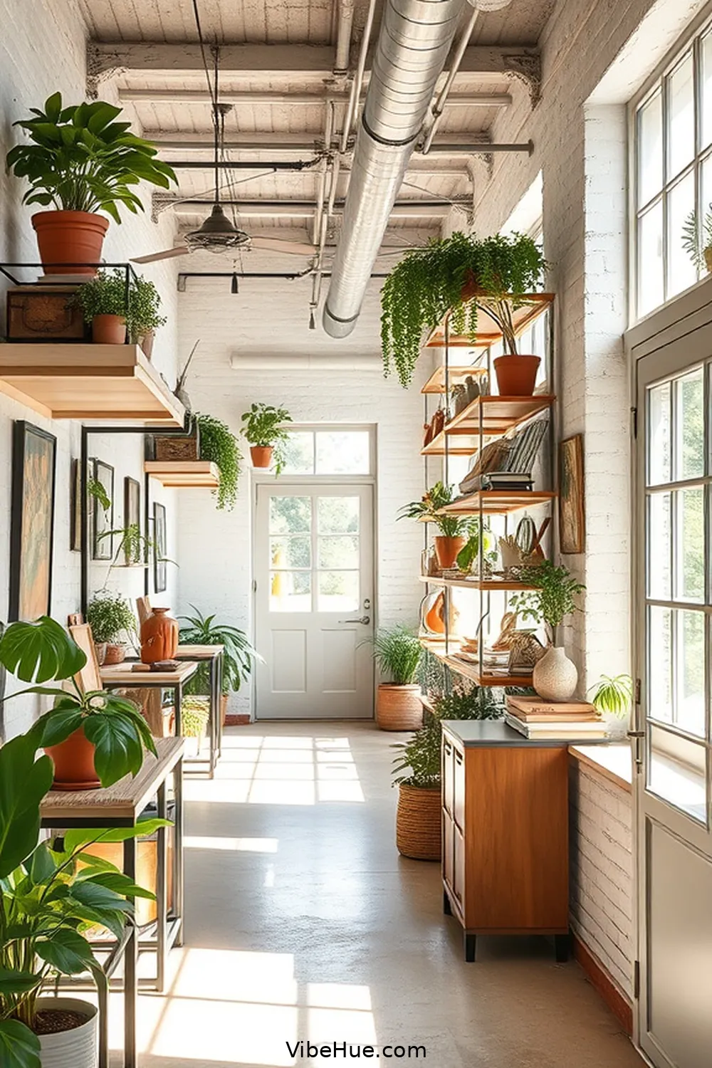 17 Ways to Create a Summer Hallway in Industrial Style 12 Opt for Open Shelving for 17 Ways to Create a Summer Hallway in Industrial Style