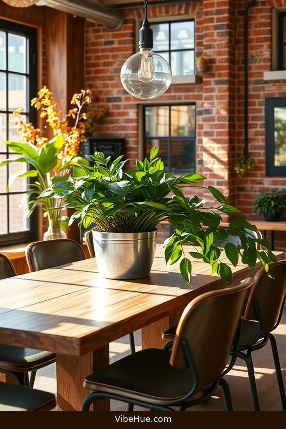 17 Ways to Create an Industrial Style Fall Dining Room 15 Add Greenery With Industrial Planters for 17 Ways to Create an Industrial Style Fall Dining Room