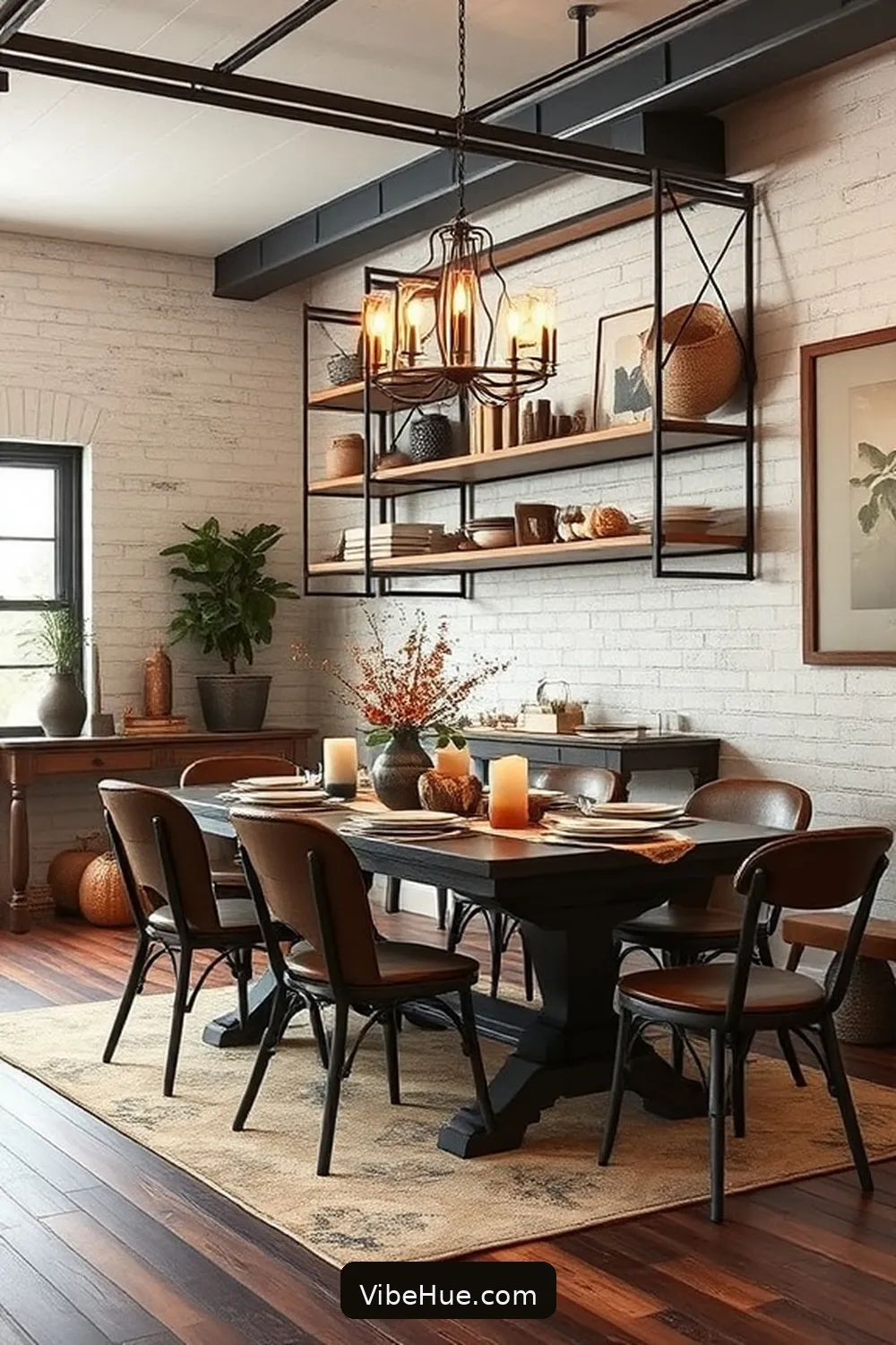 17 Ways to Create an Industrial Style Fall Dining Room 11 Include Open Shelving for 17 Ways to Create an Industrial Style Fall Dining Room