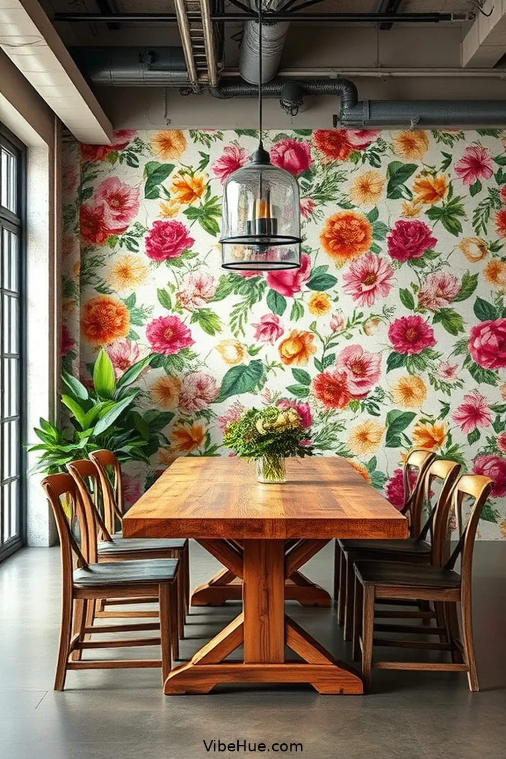 17 Ways to Infuse Spring Into Your Industrial Style Dining Room 13 Create a Statement Wall With Wallpaper for 17 Ways to Infuse Spring Into Your Industrial Style Dining Room