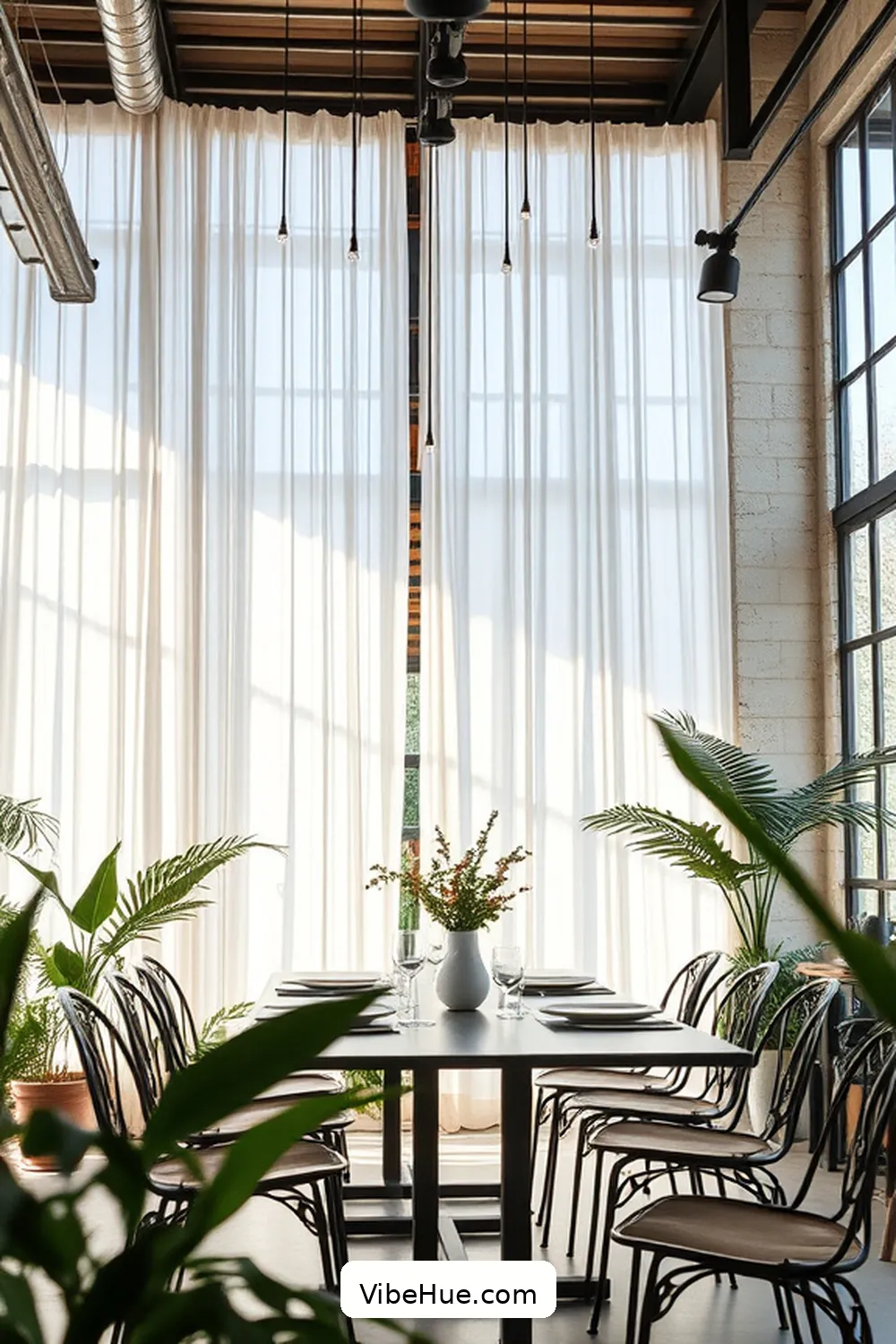 17 Ways to Infuse Spring Into Your Industrial Style Dining Room 6 Swap Out Heavy Curtains for Sheer Drapes for 17 Ways to Infuse Spring Into Your Industrial Style Dining Room