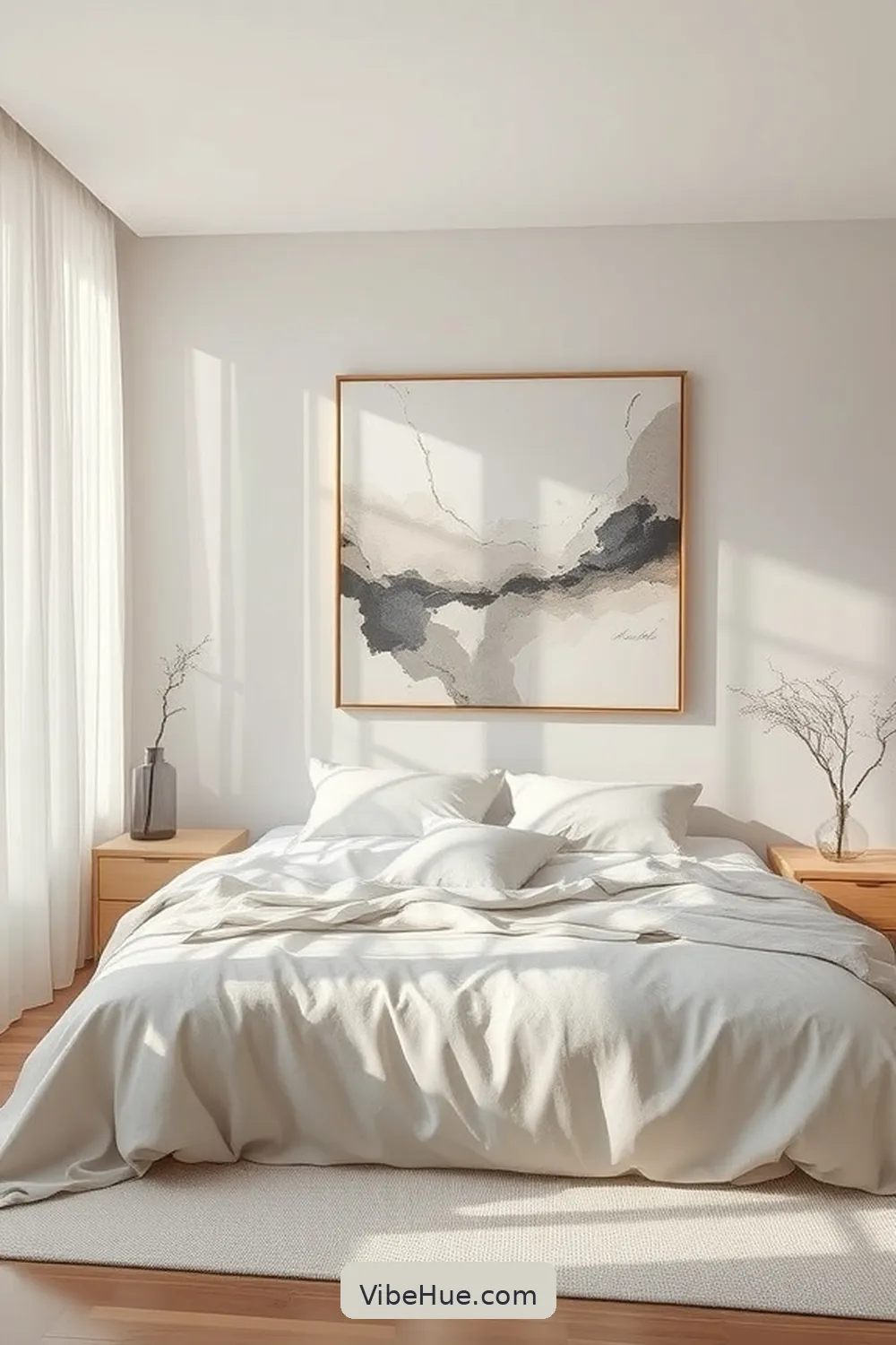18 Essentials for a Summer Bedroom in Minimalist Style 15 Incorporate a Minimalist Artwork for 18 Essentials for a Summer Bedroom in Minimalist Style