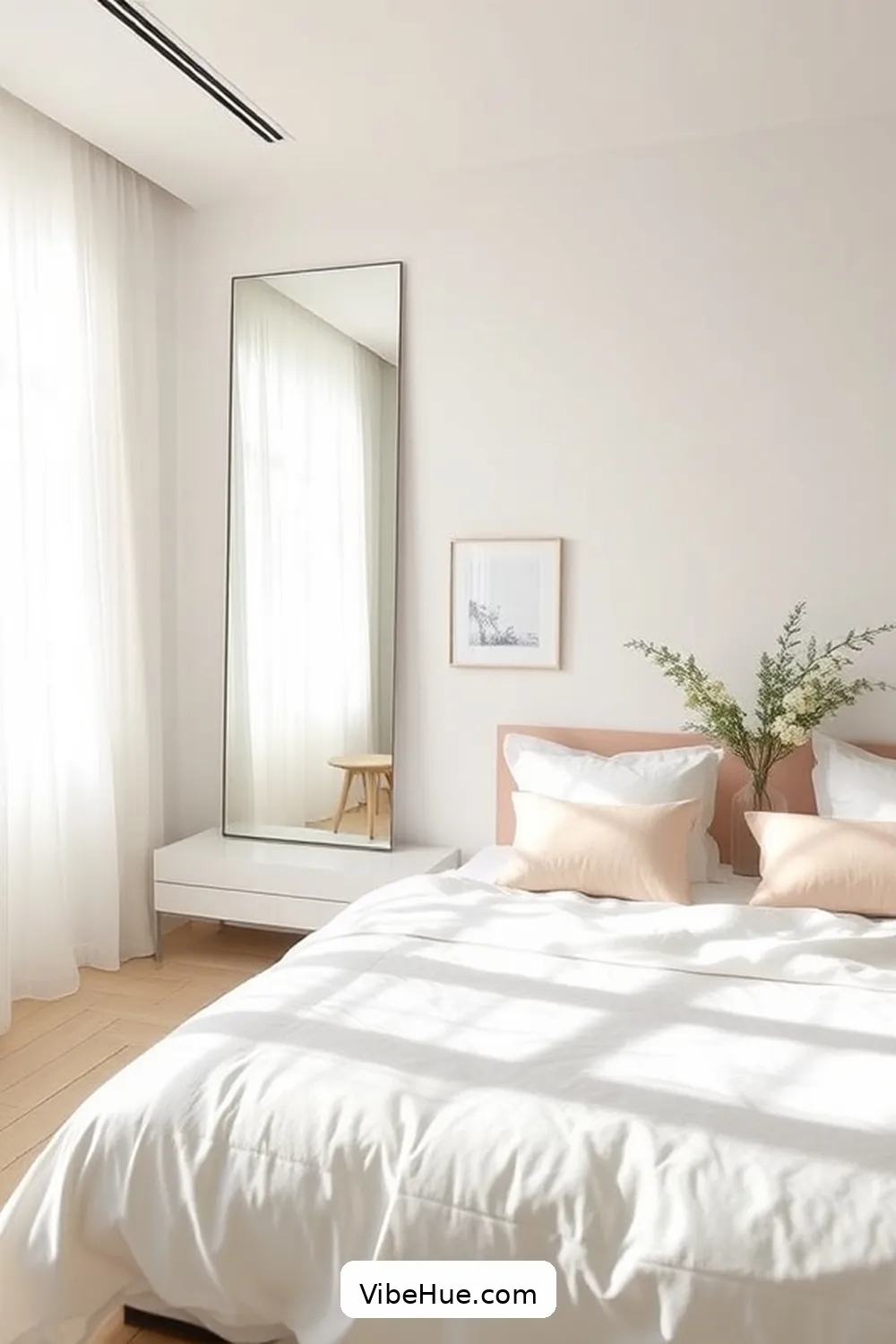 18 Essentials for a Summer Bedroom in Minimalist Style 6 Utilize Space-Enhancing Mirrors for 18 Essentials for a Summer Bedroom in Minimalist Style