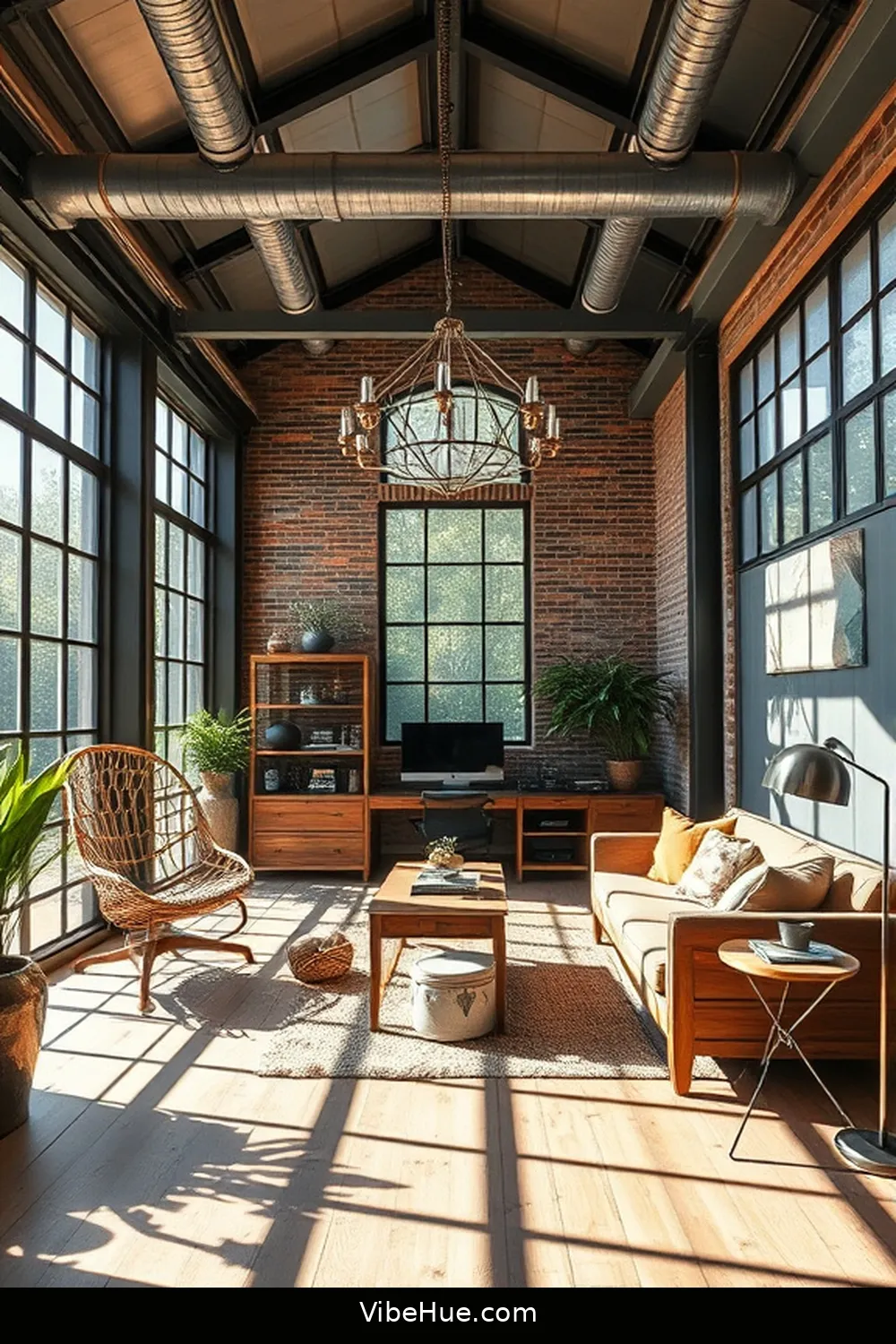 Add Metal Accents for 18 Key Elements for a Summer Home Office in Industrial Style