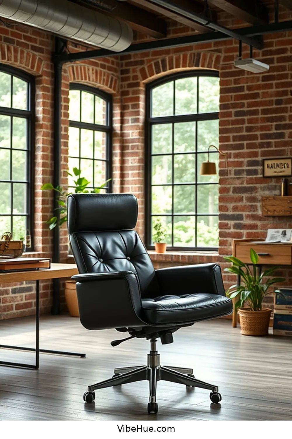 Include a Comfortable Chair for 18 Key Elements for a Summer Home Office in Industrial Style