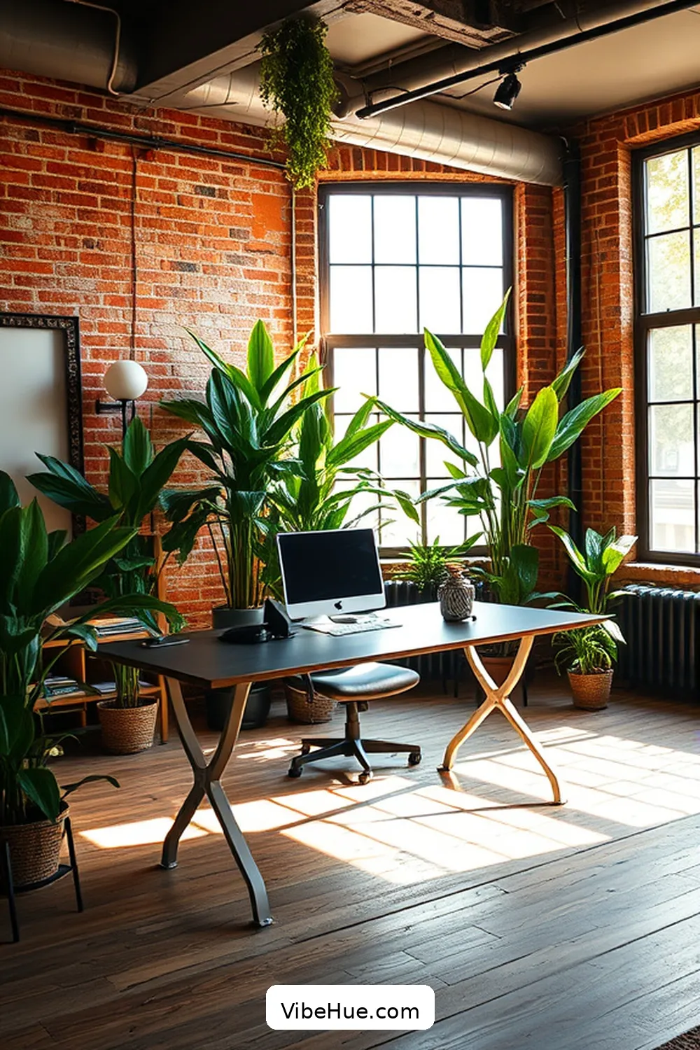 Incorporate Greenery for 18 Key Elements for a Summer Home Office in Industrial Style