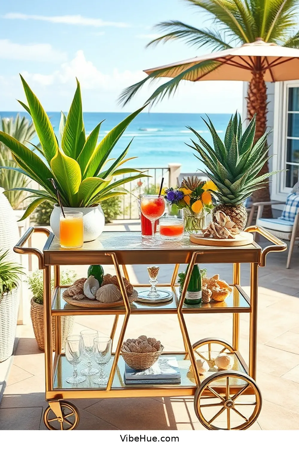 18 Ways to Achieve Coastal Style for Your Fall Outdoor Patio 17 Add a Beachy Bar Cart for 18 Ways to Achieve Coastal Style for Your Fall Outdoor Patio
