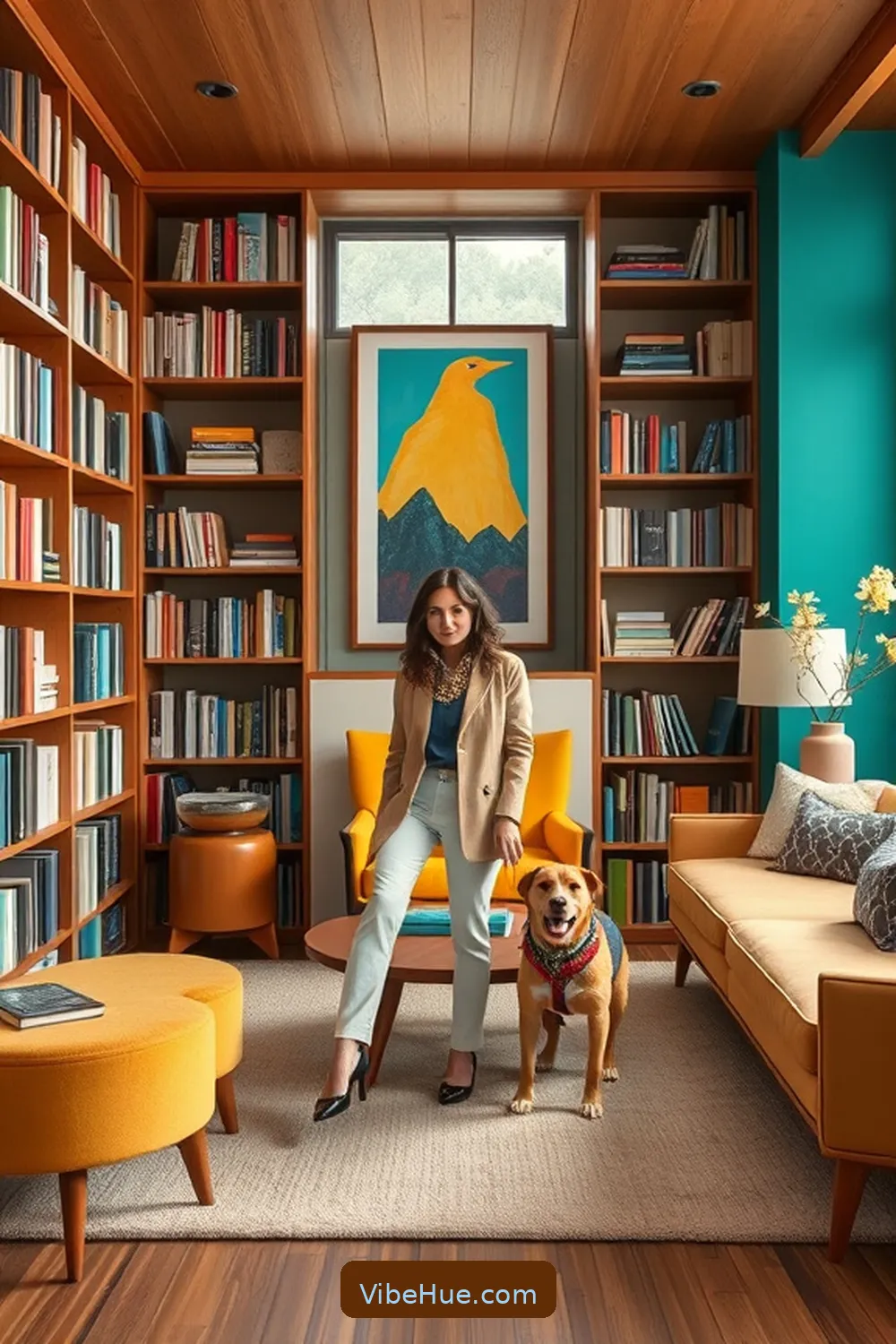 18 Ways to Create a Spring Library in Mid-Century Modern Style 5 Incorporate Bold Color Accents for 18 Ways to Create a Spring Library in Mid-Century Modern Style