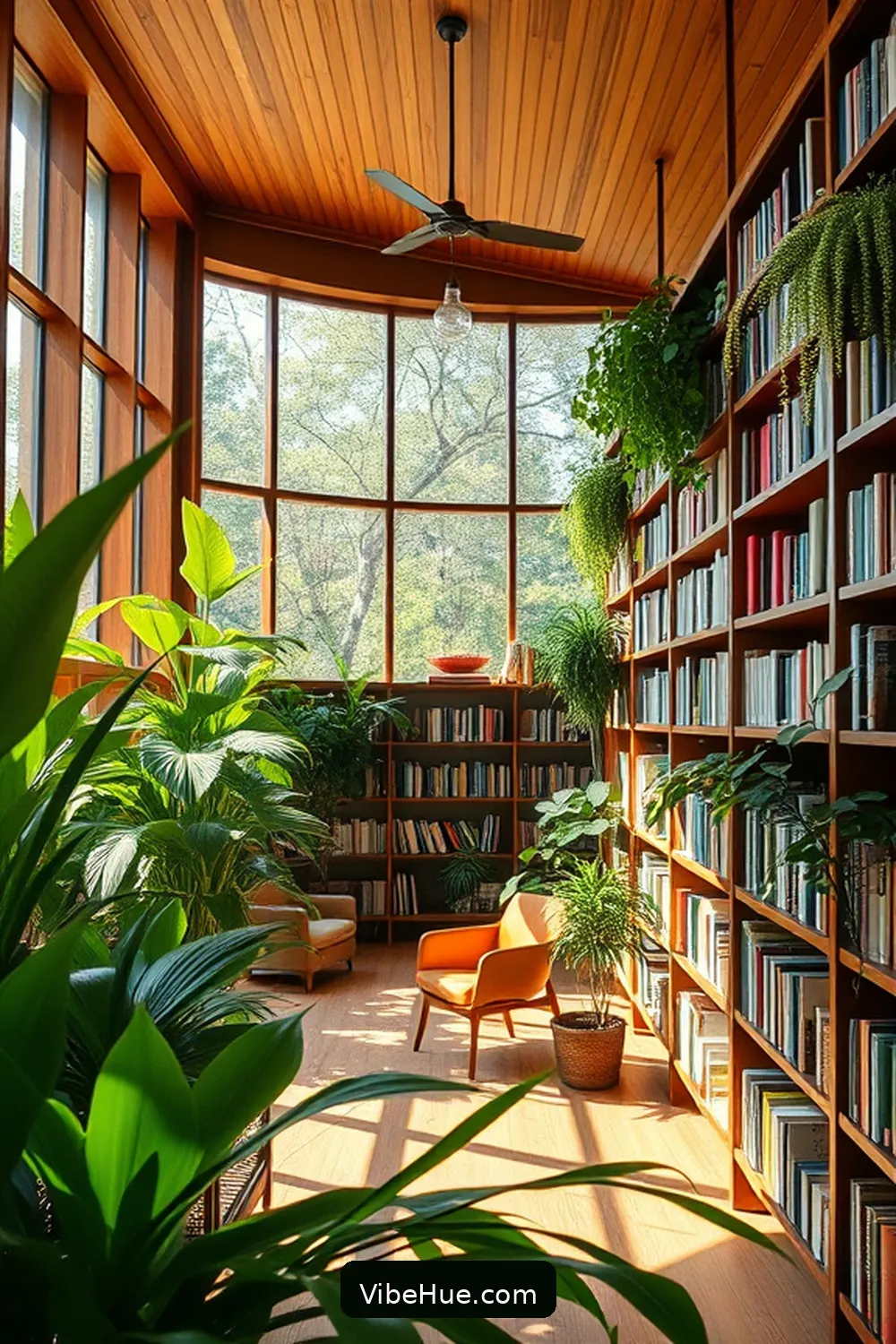 18 Ways to Create a Spring Library in Mid-Century Modern Style 10 Integrate Plants for Freshness for 18 Ways to Create a Spring Library in Mid-Century Modern Style