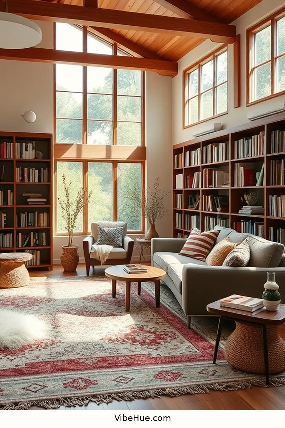 18 Ways to Create a Spring Library in Mid-Century Modern Style 13 Use Textiles to Enhance Warmth for 18 Ways to Create a Spring Library in Mid-Century Modern Style